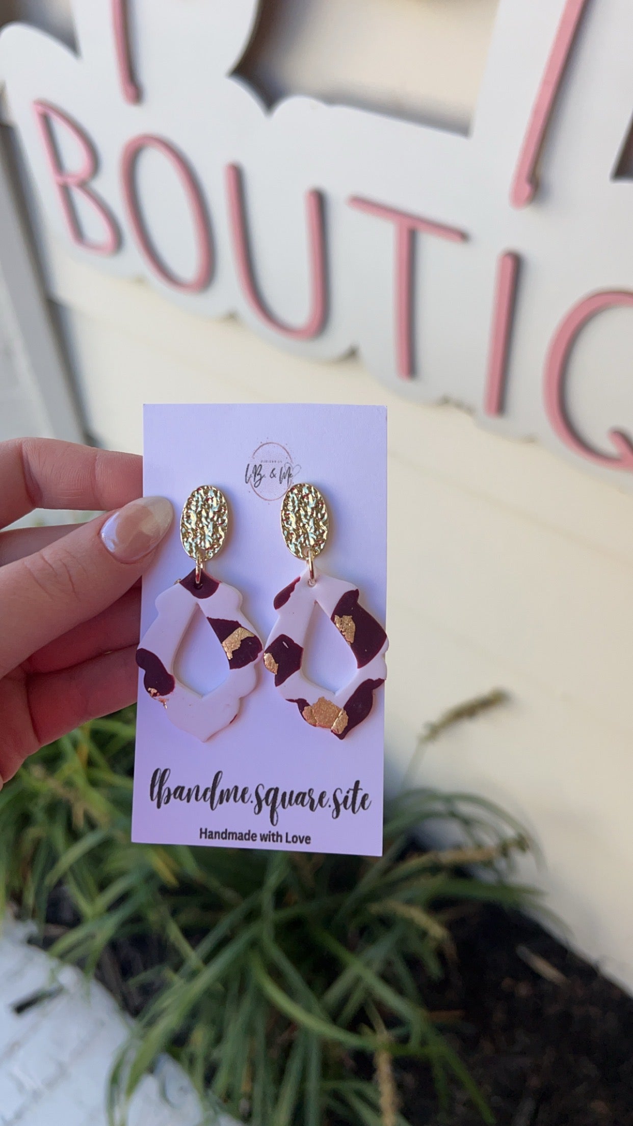 Maroon and White Earrings