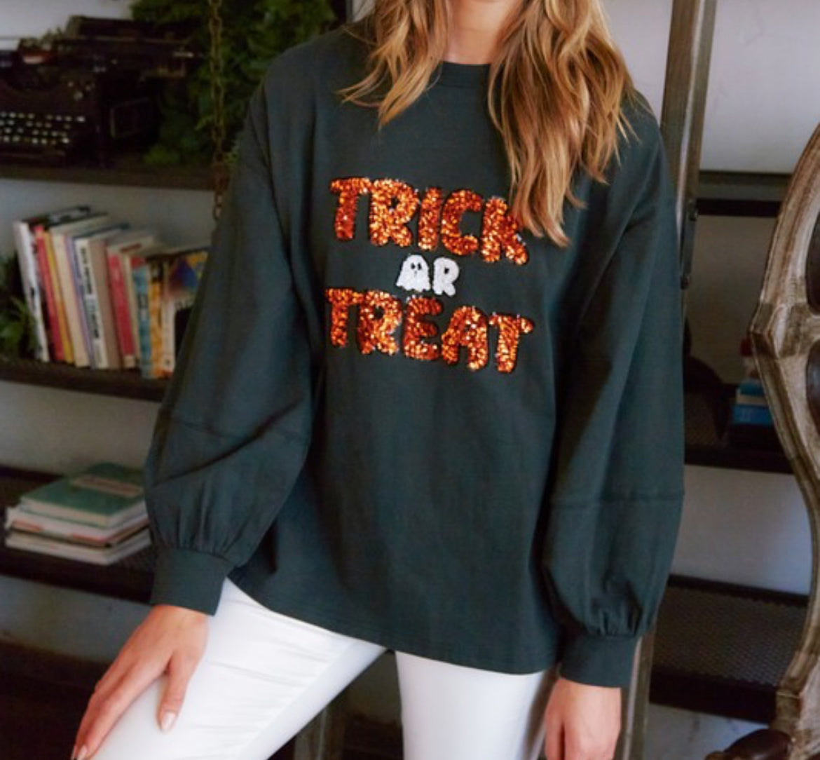 Hunter Green “Trick or Treat” Pullover