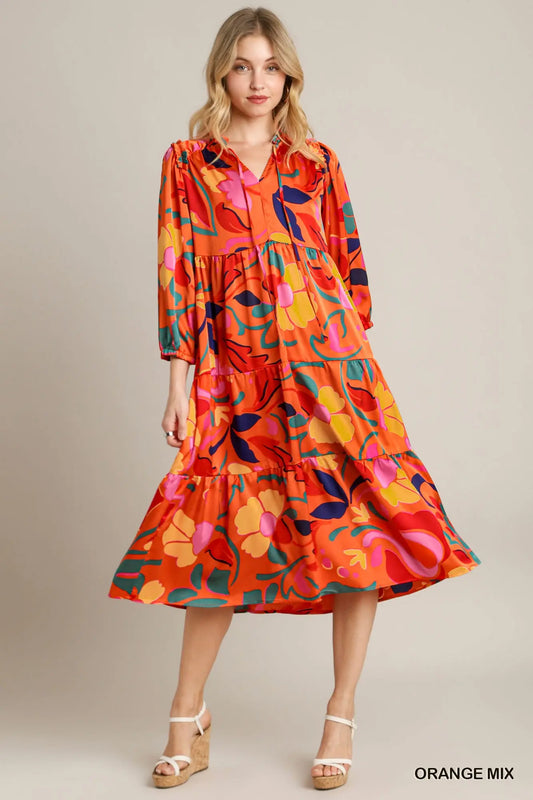 Floral Long Sleeve Midi Dress