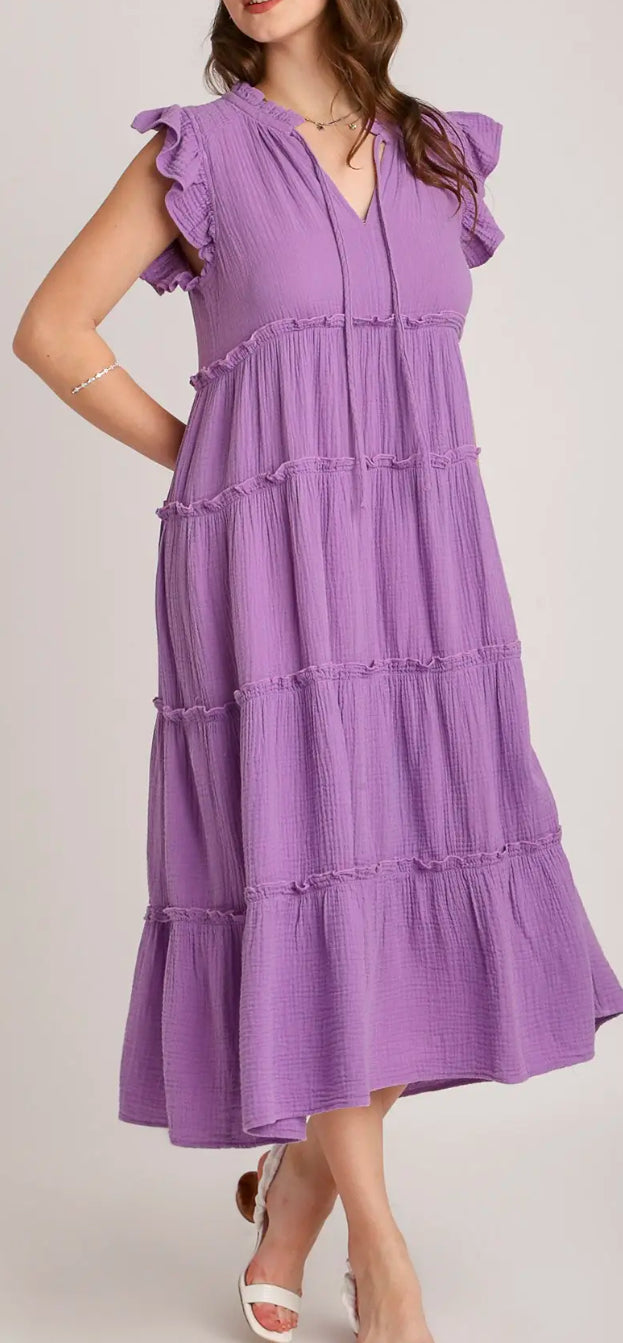 Tiered Tie Midi Dress