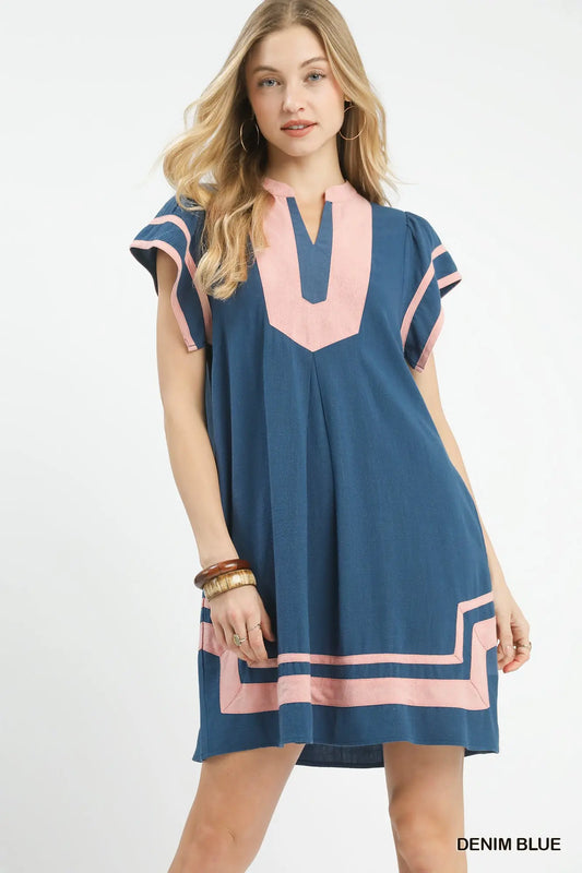 Denim Blue & Pink Dress