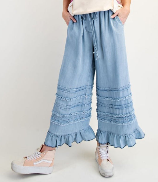 Denim Ruffle Pants