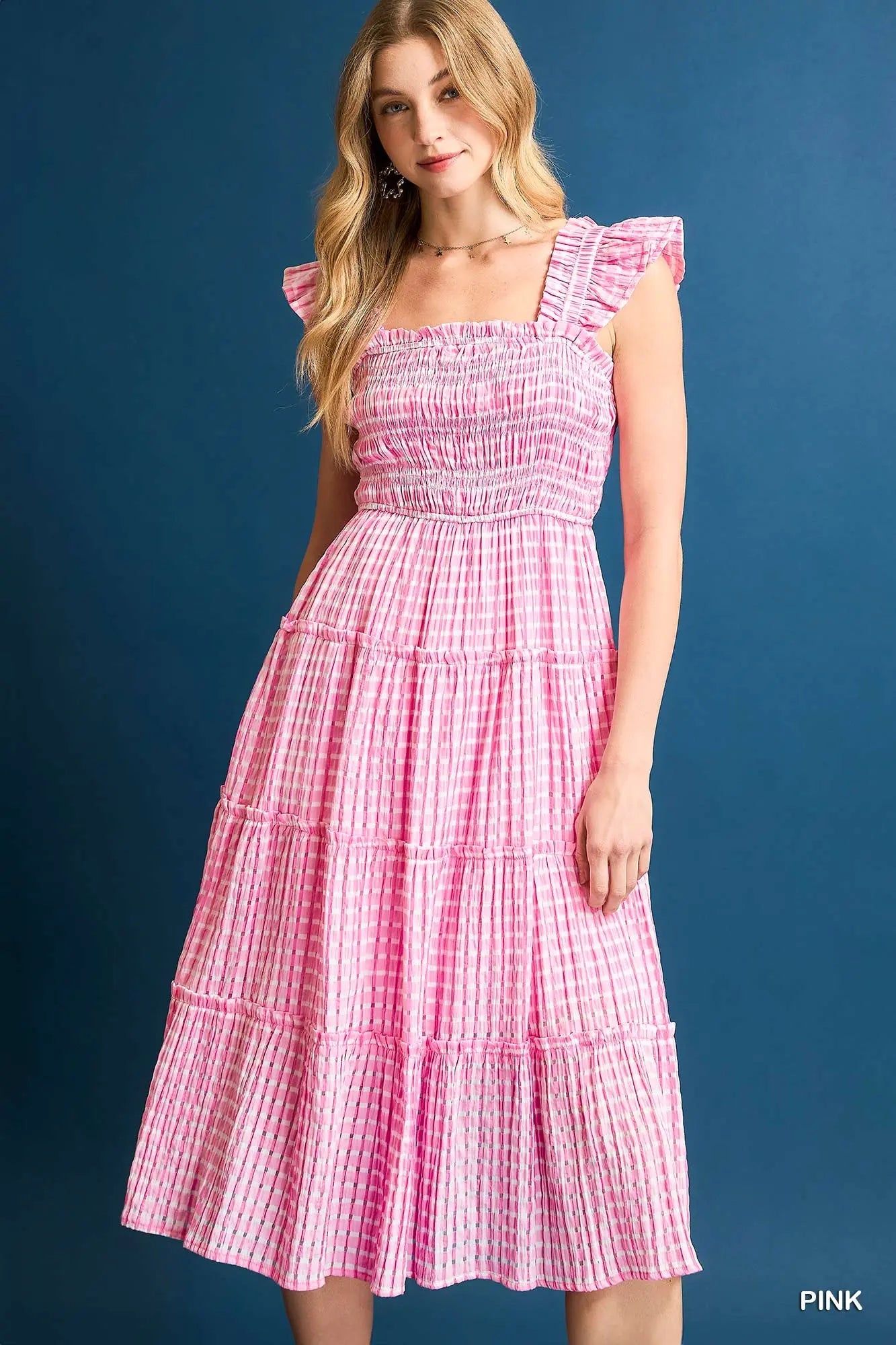 Pink Midi Smocked Dress