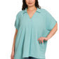 Plus Woven Collar Top