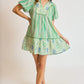 Green Pattern Tiered Dress