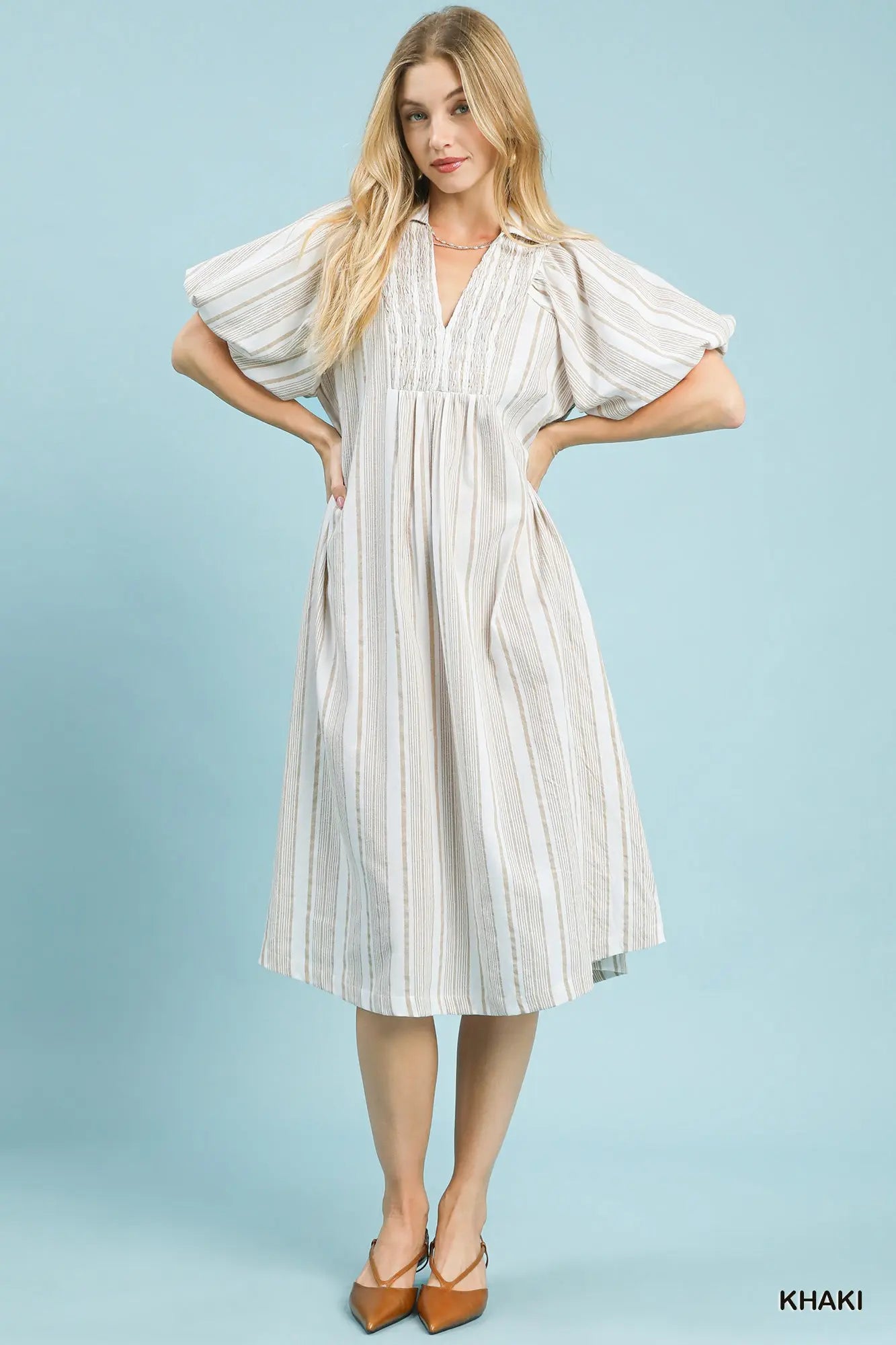 Striped Puff Sleeve Dress