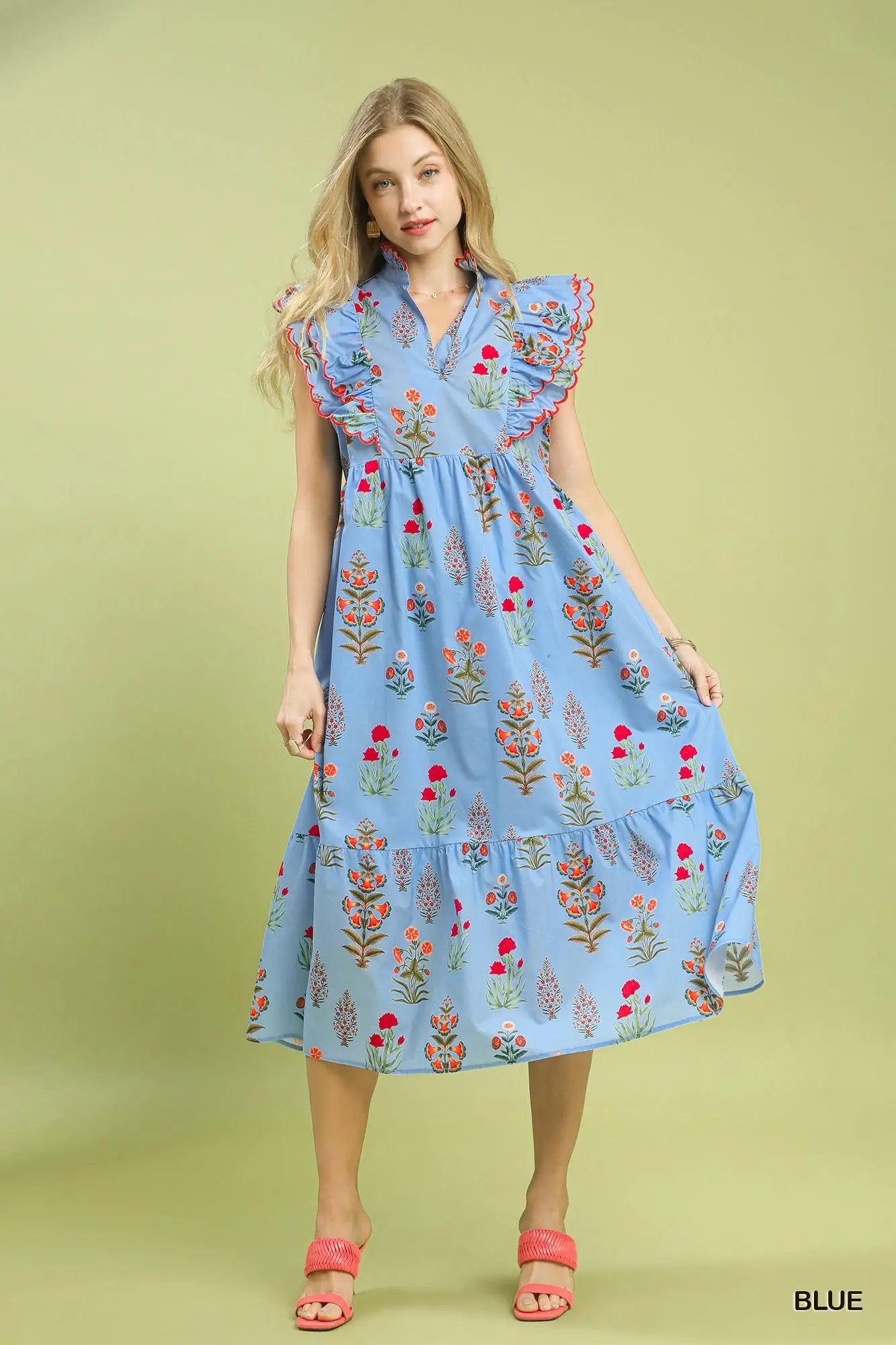 Block Floral Print Midi Dress
