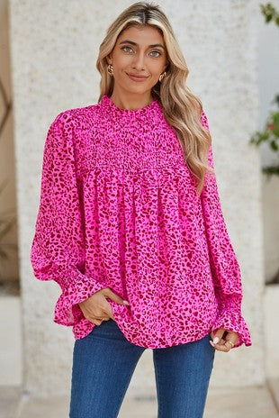 Pink Leopard Print Long Sleeve Top