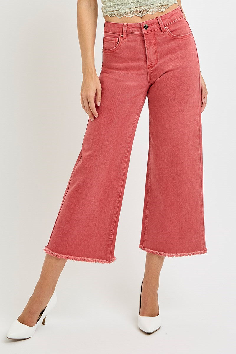 Brick High Rise Tummy Control Crop Wide Leg Jeans