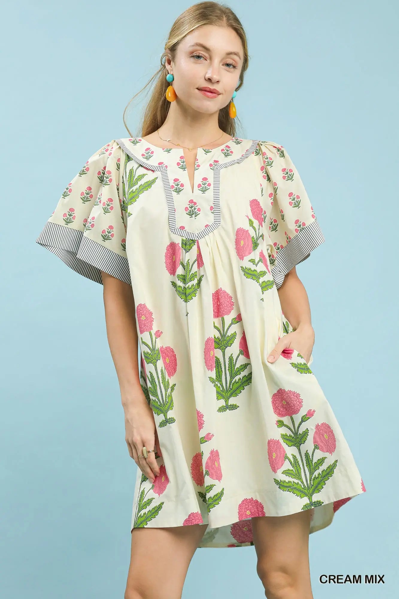 Floral Block Printed Babydoll Dress