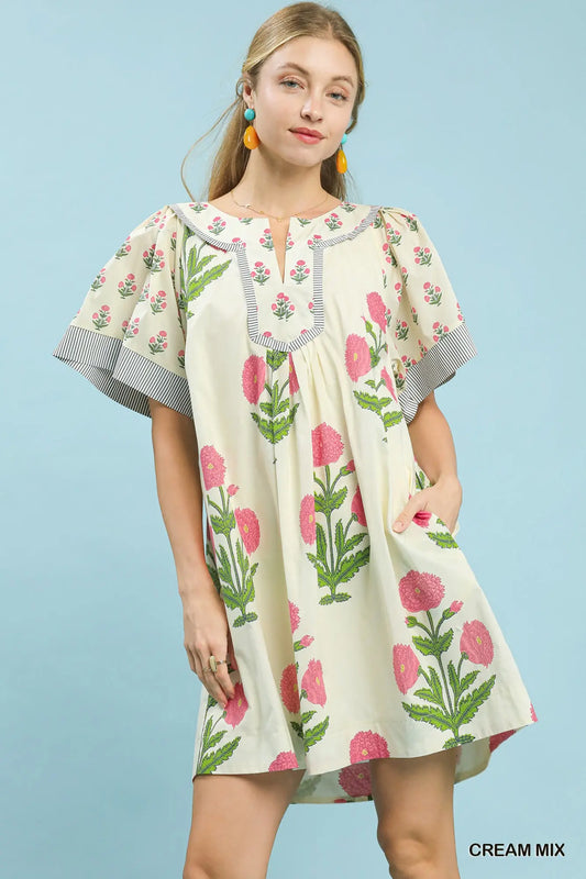 Floral Block Printed Babydoll Dress