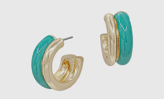 Turquoise & Gold Hoops