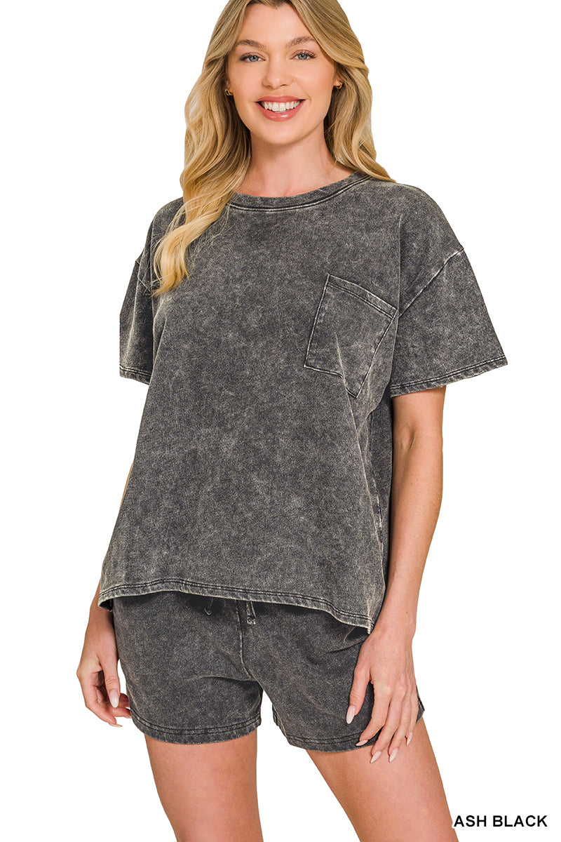 Acid Washed Shorts Set