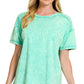 Acid Wash Round Neck Top