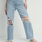 Distressed Fringe Bottom Wide Leg Jeans