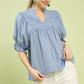 Smocked Yoke Blouse with Ruffle Sleeves