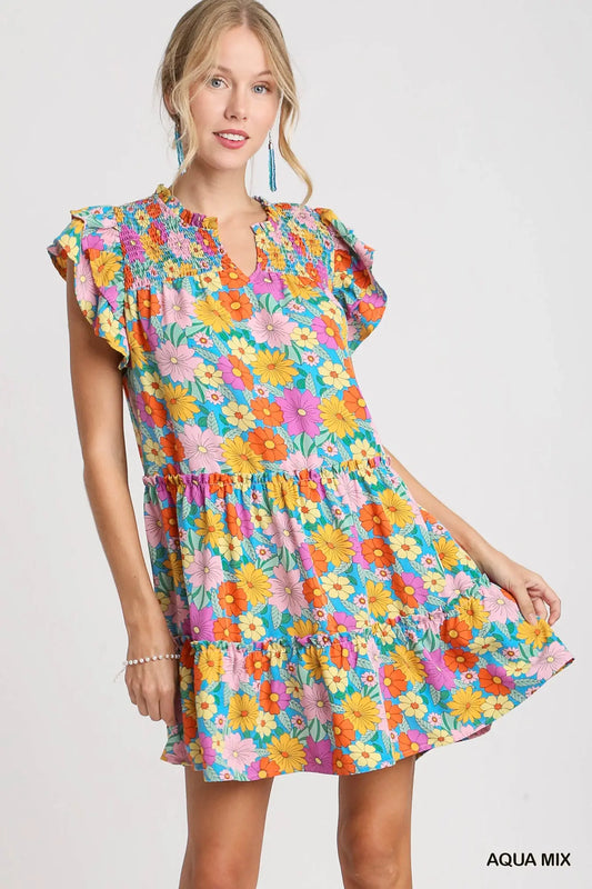 Flutter Sleeve Floral Dress