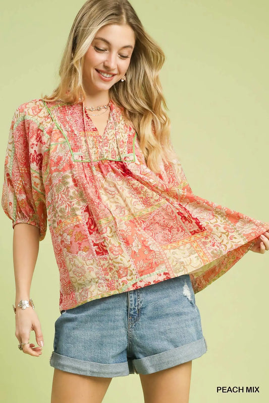 Peach Patchwork Top