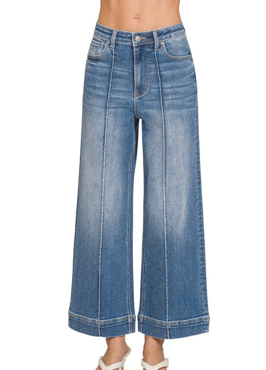 High Rise Wide Leg Pintuck Jeans