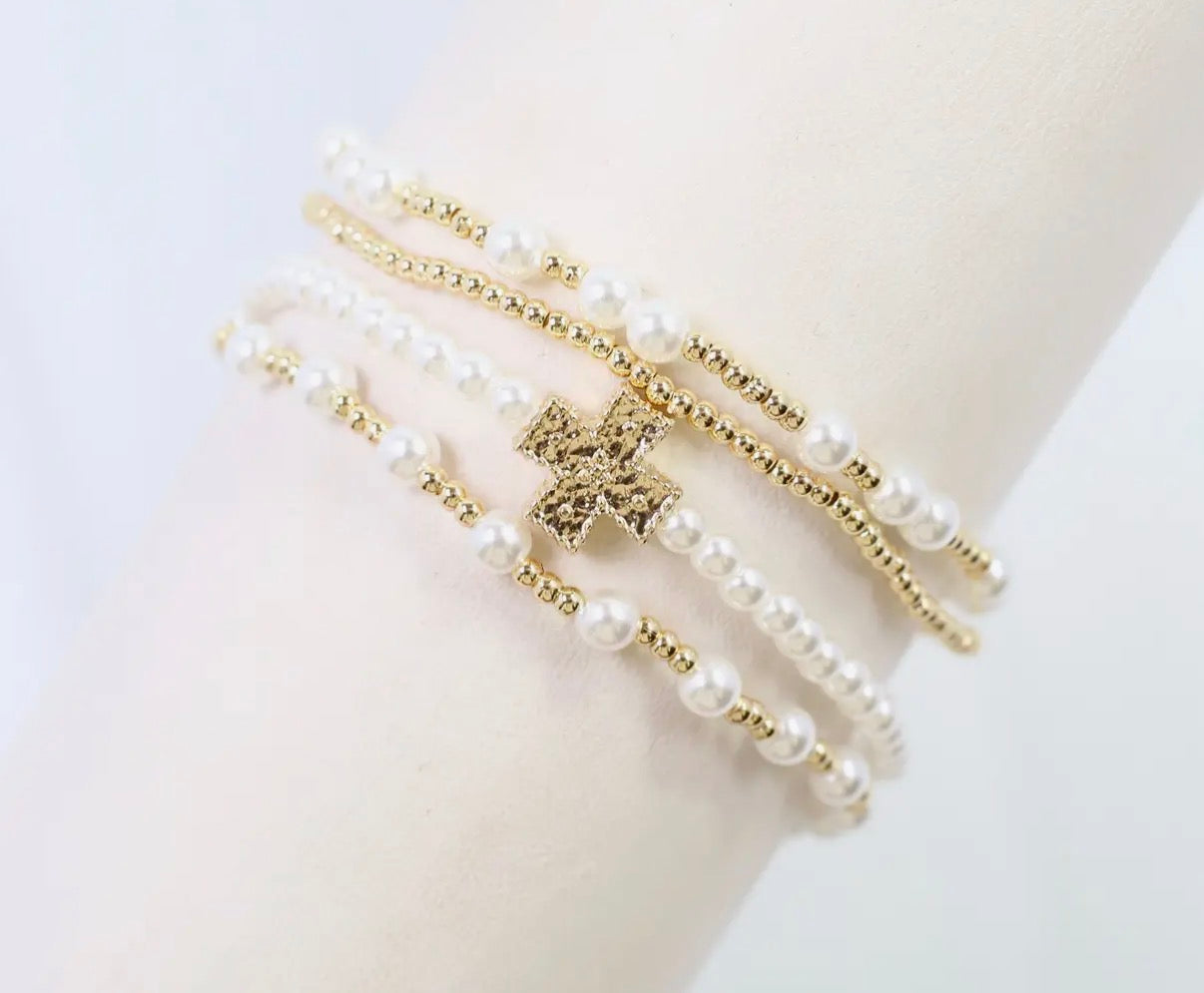 Gold and White Bracelet Set