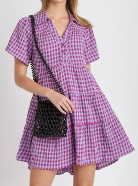 Purple and Blue Checkered Dress