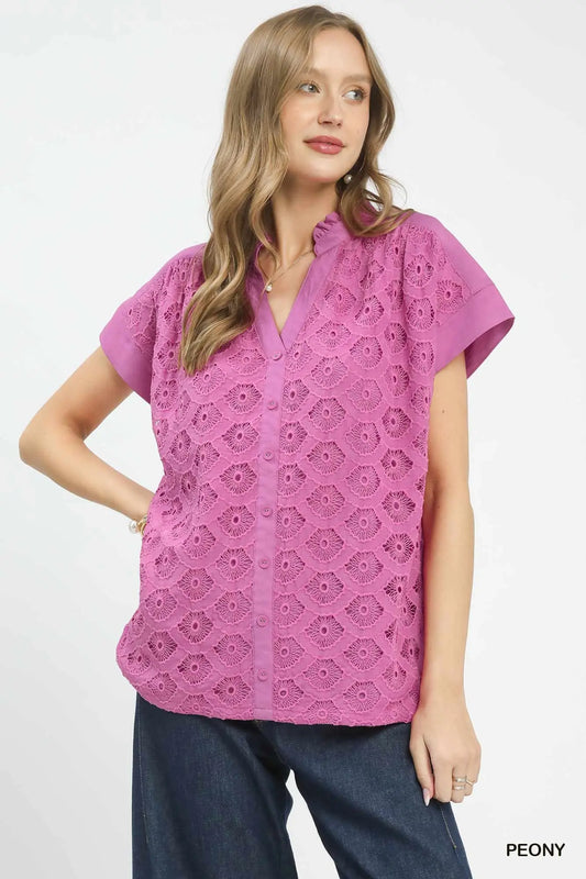 Lace Button Front Top