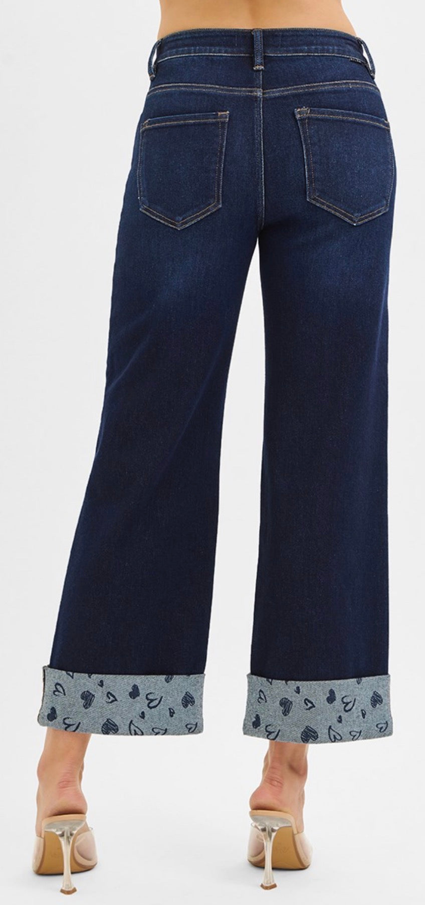 Dark Printed Cuff Jeans