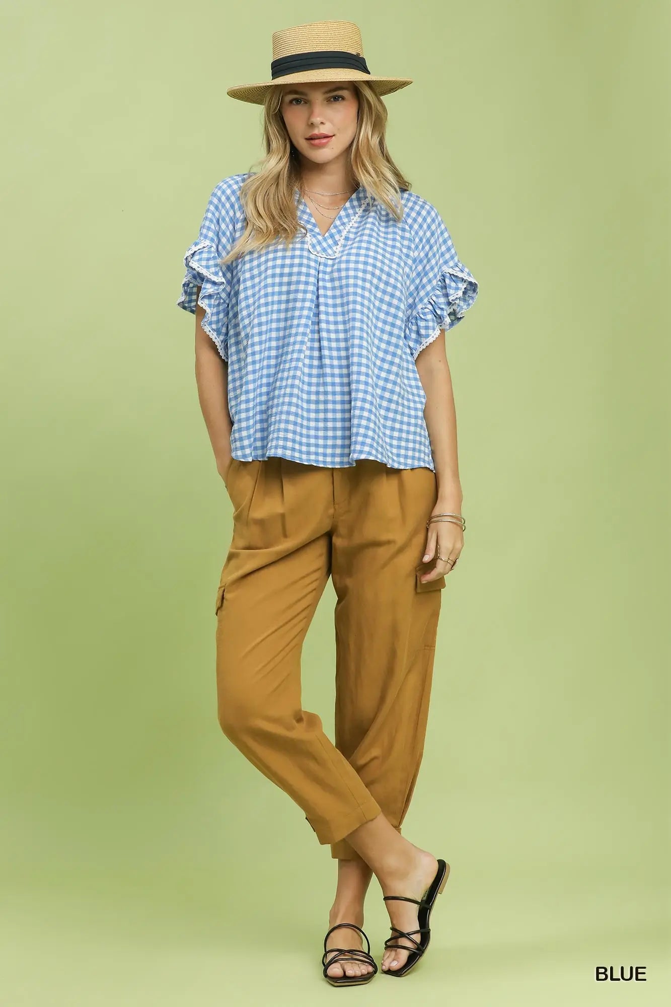 Blue Gingham Checkered Top