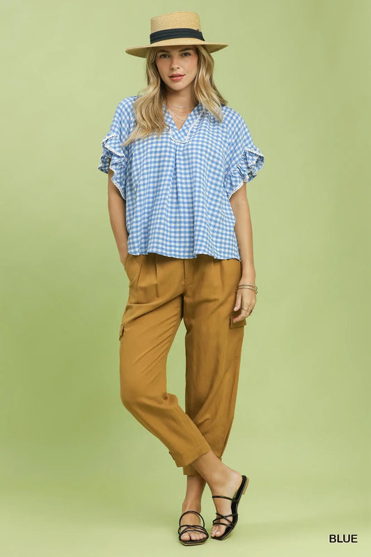 Blue Gingham Checkered Top