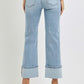 High Rise Ankle Straight Wide Cuffed Jeans