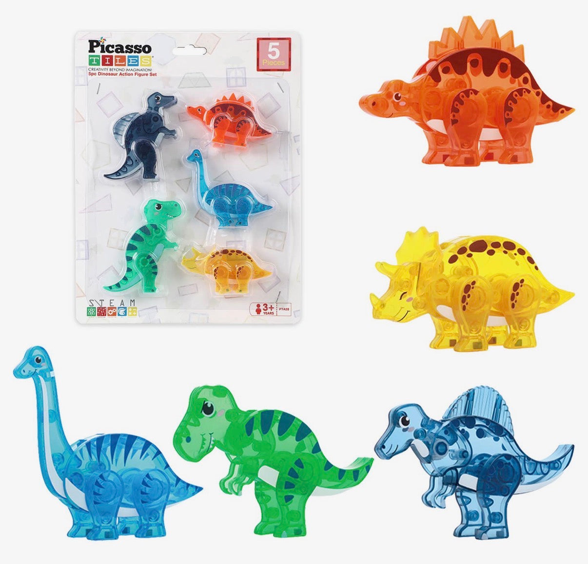 Picasso Tiles 5pc Dinosaur Action Figure Toy Set - Kids