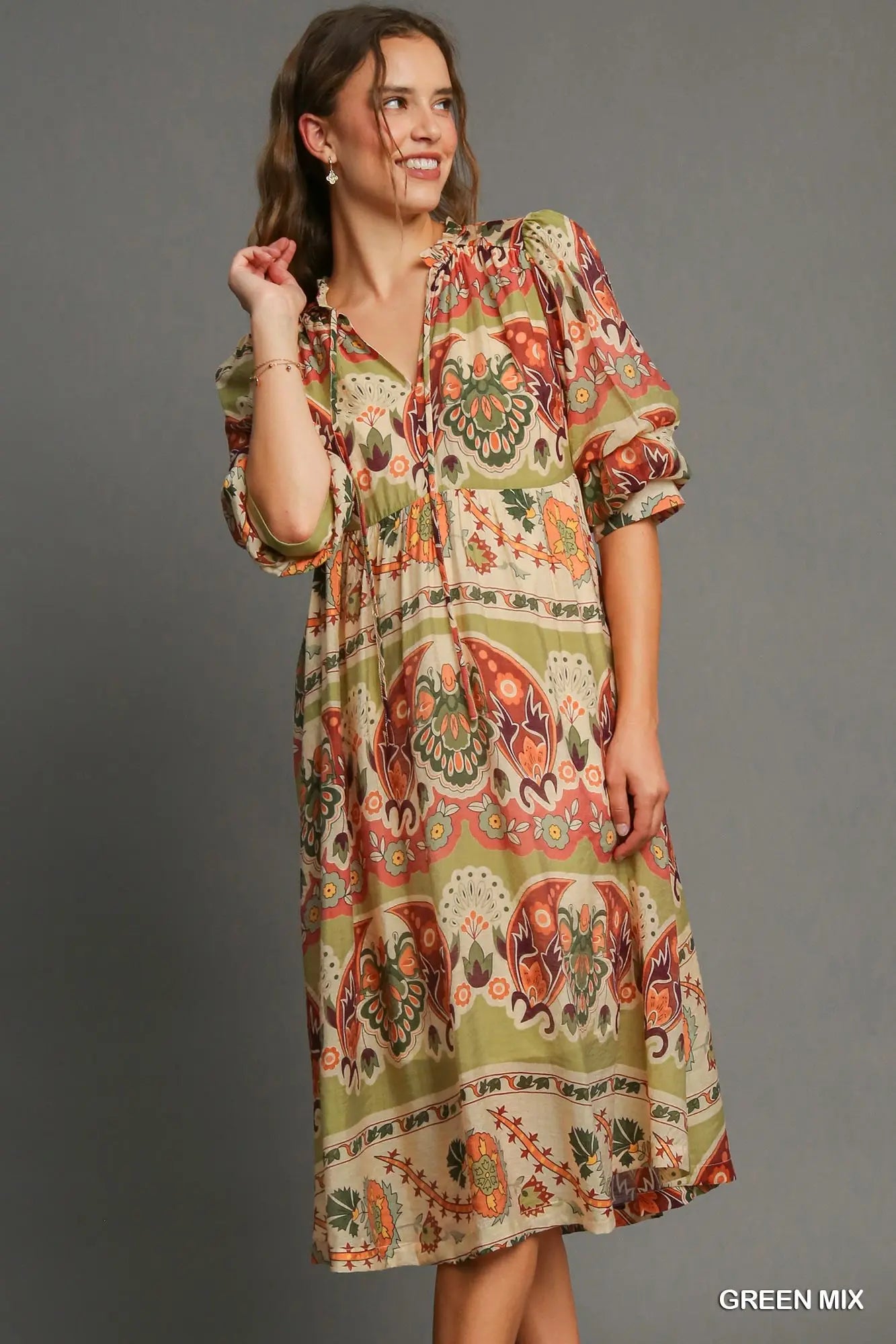 Puff Sleeve Midi Dress