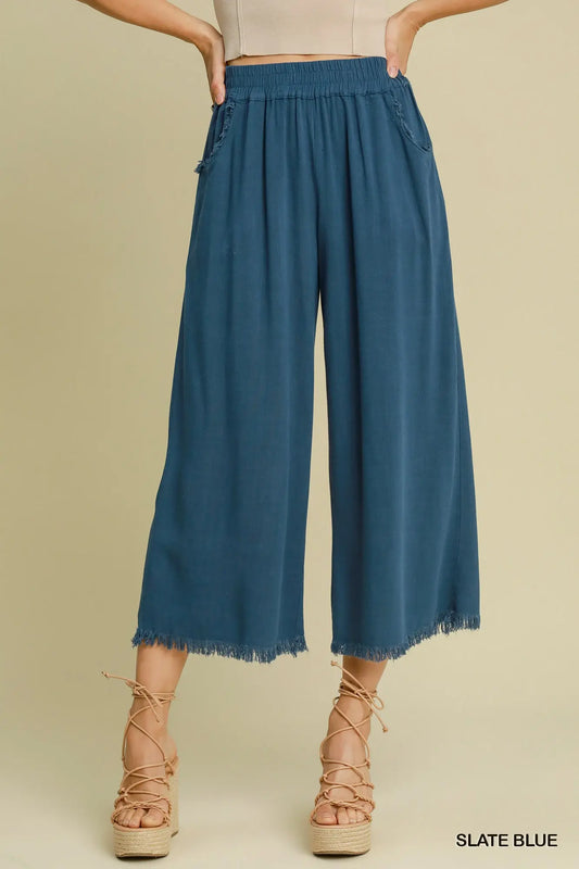 Frayed Hem Wide Leg Pants