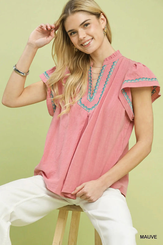 Mauve Flutter Sleeve Top