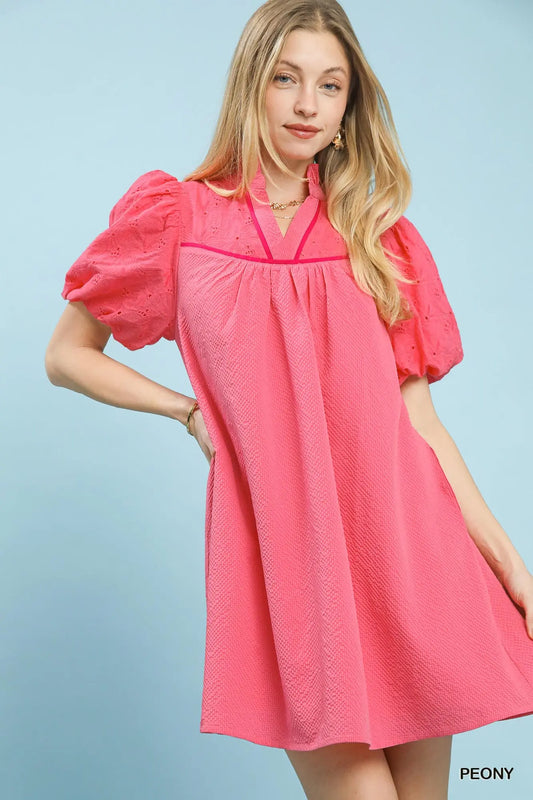 Pink Textured Babydoll Dress