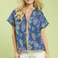 Blue Floral Button Top