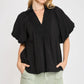 Smocked V-Neck Puff Sleeve Top