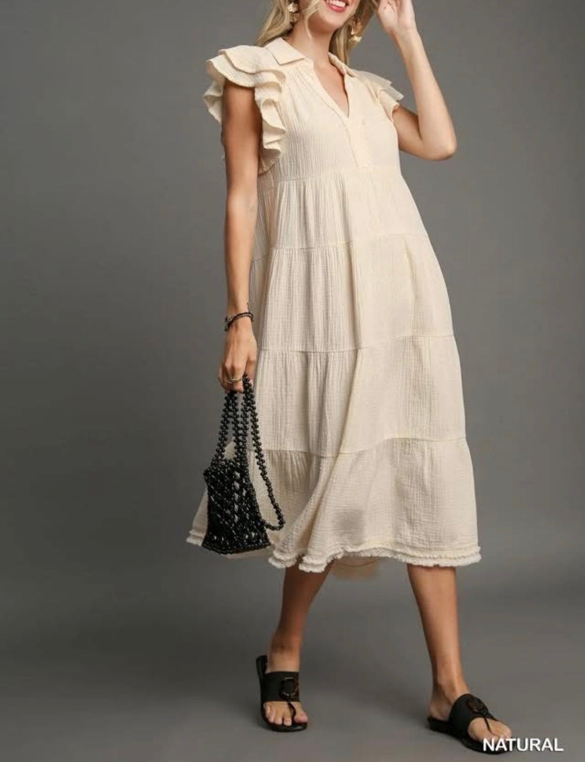 Cream Flutter Sleeve Dress