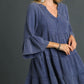 Navy Mineral Wash Gauze Cotton Babydoll Tiered Dress