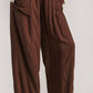 Brown Elastic Wide Leg Pant with Side Pocket
