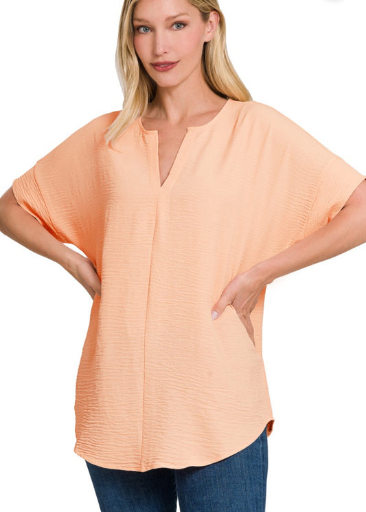 Woven Airflow Split Neck Top