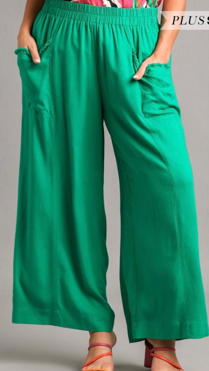 Green Wide Leg Pant with Side Pockets