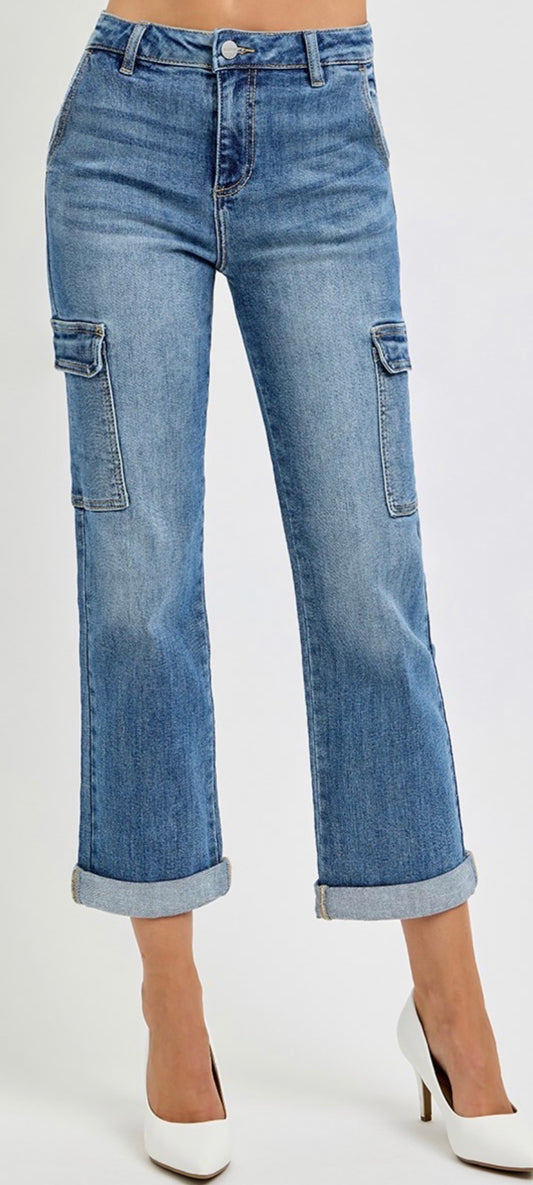 Light Wash Cargo Cuff Jeans