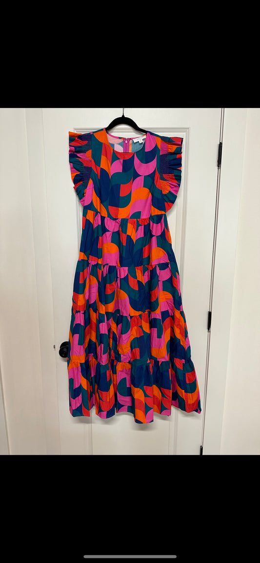 Multi Color Geo Print Midi Dress