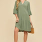 Wrinkle Free Shirred Tiered Relaxed 3/4 Sleeve Dress