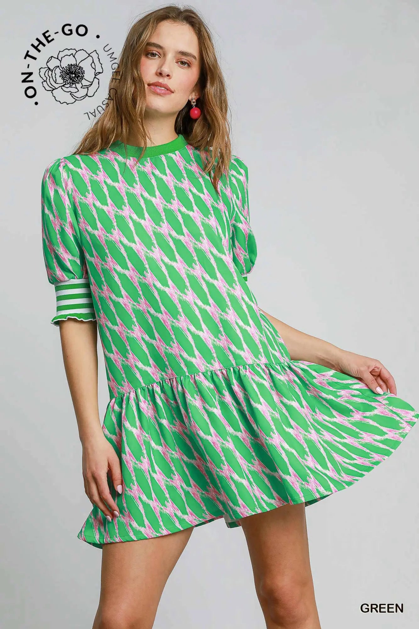 Green Pattern Mini Dress