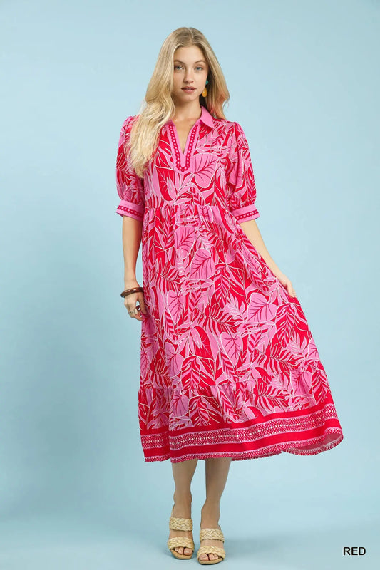Pink Printed Midi Dress