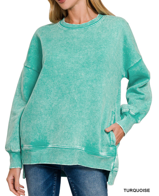 Acid Wash High-Low Pullover
