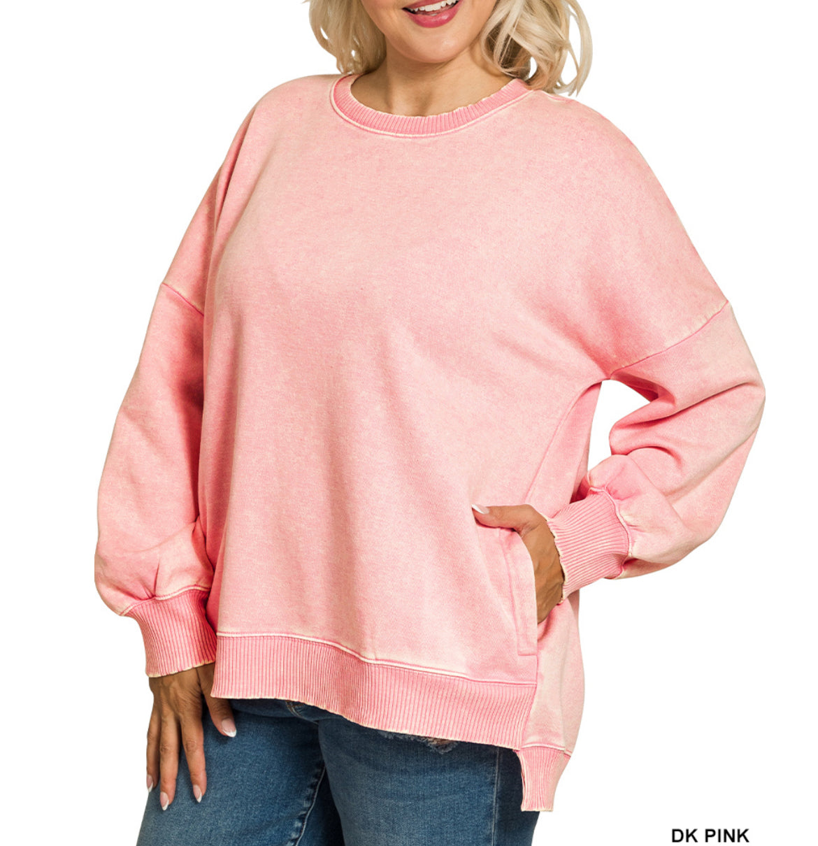 Acid Wash High-Low Pullover