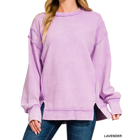 Acid Wash Ribbed Pullover